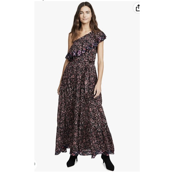 Free People Dress What About Love Maxi Size S‎ to M Black Floral Ruffle - Picture 2 of 8